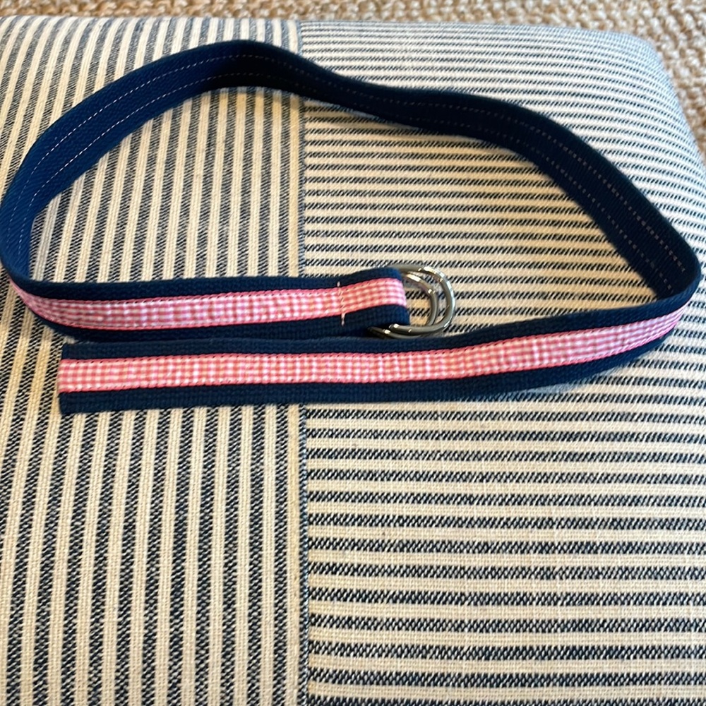 Women’s Medium Pink Gingham/Navy Blue Ribbon Belt